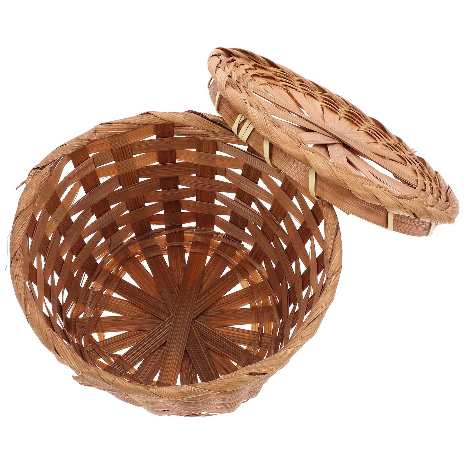 

Hand Woven Bamboo Basket Lid Bread Fruit Storage Tea Leaf Organizer Kitchen Decorative Coffee Table Tea Basket