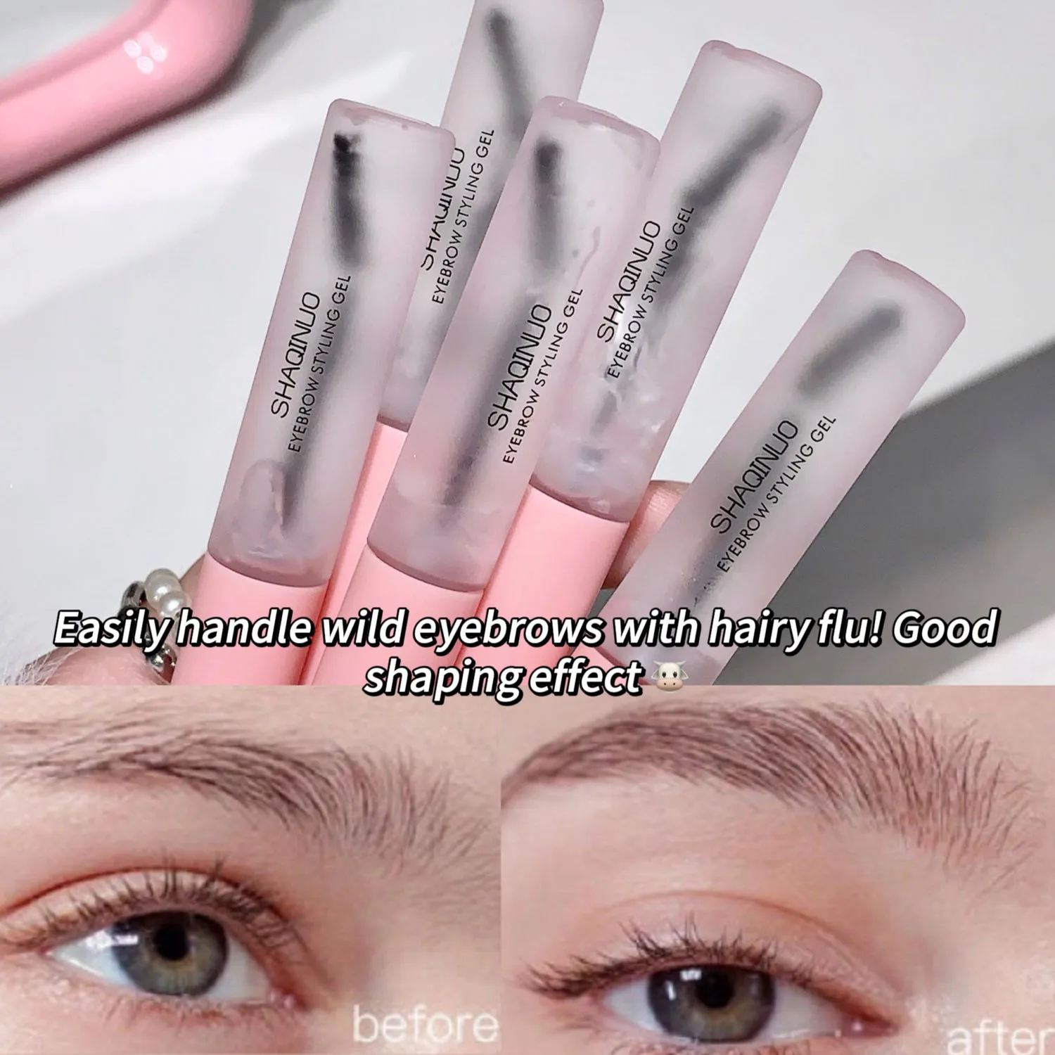 SHAQINUO 3D Eyebrow Gel with Fine Tip Brush creates distinct and defined wild brows with a clear gel formula.