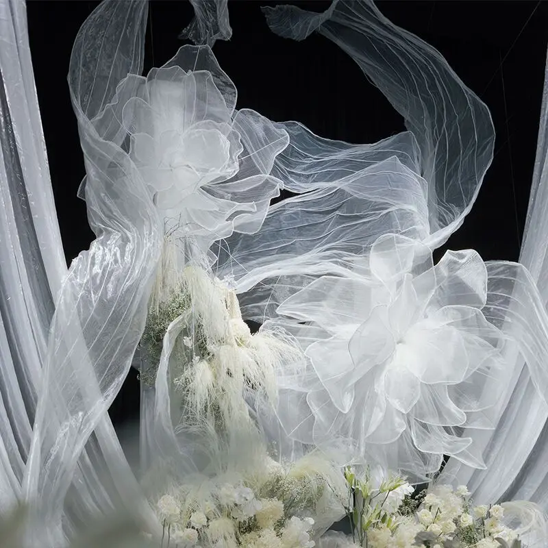 Riesige Kunstblume aus Gaze-Seide, Iris Weiß, Hochzeitssaal-Hintergrunddekoration, Garnblume, Party- und Heimdekoration, Bühnen- und Fenstergestaltung – Detail 2