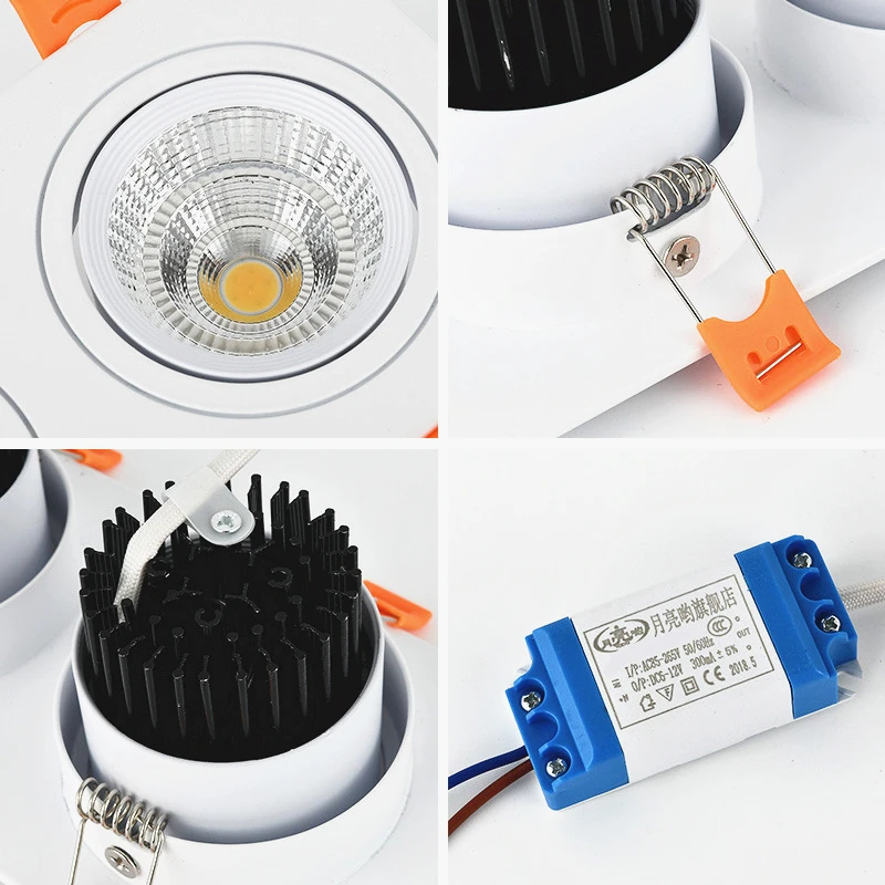 สแควร์หรี่แสงได้โคมไฟดาวน์ไลท์ LED 7W9W12W14W18W24W COB โคมไฟเพดานไฟ AC85-265V ในร่ม,สีขาว,สีดํา,เงิน