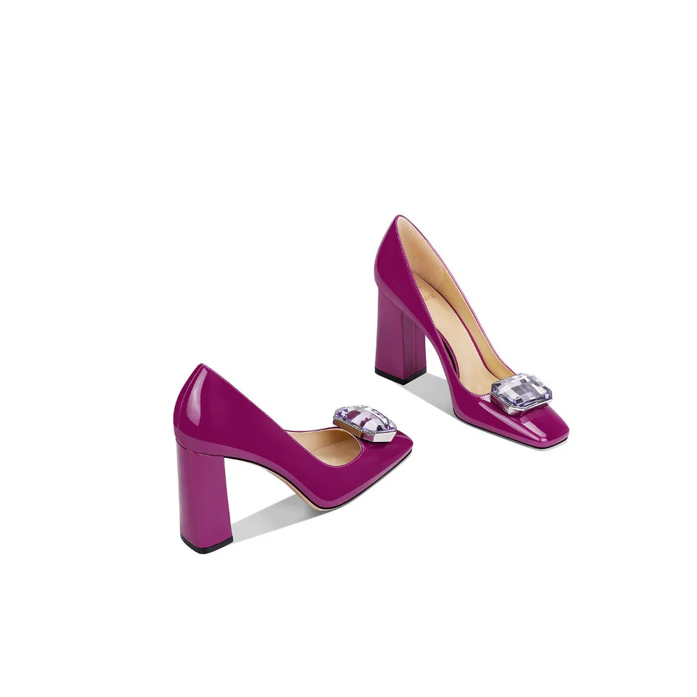 Zapatos de Tacón Grueso Morados de Nueva Colección de Primavera para Mujer, Zapatos de Tacón con Punta Cuadrada, Diseño Minimalista, Elegante y Único