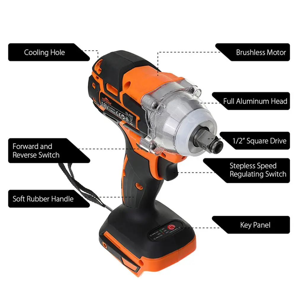 Imagem -02 - Topshak-brushless Chave Elétrica Impacto Ts-pw1 380n.m Torque Drive Chave Recarregável sem Fio Makita 18v Bateria