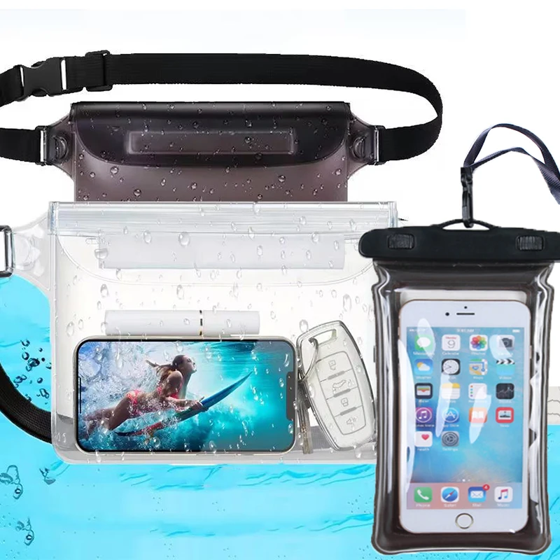 2 Stuks Waterdichte Zwemduiktas Pvc Strand Drifting Diving Taille Pack Schouder Onderwater Mobiele Telefoon Case Outdoor Droge Tas