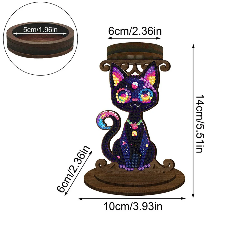 Black Cat candle holder Halloween holiday gift Diamond Painting Kits Drill DIY Crystal Rhinestone Mosaic Art Craft Home Decor