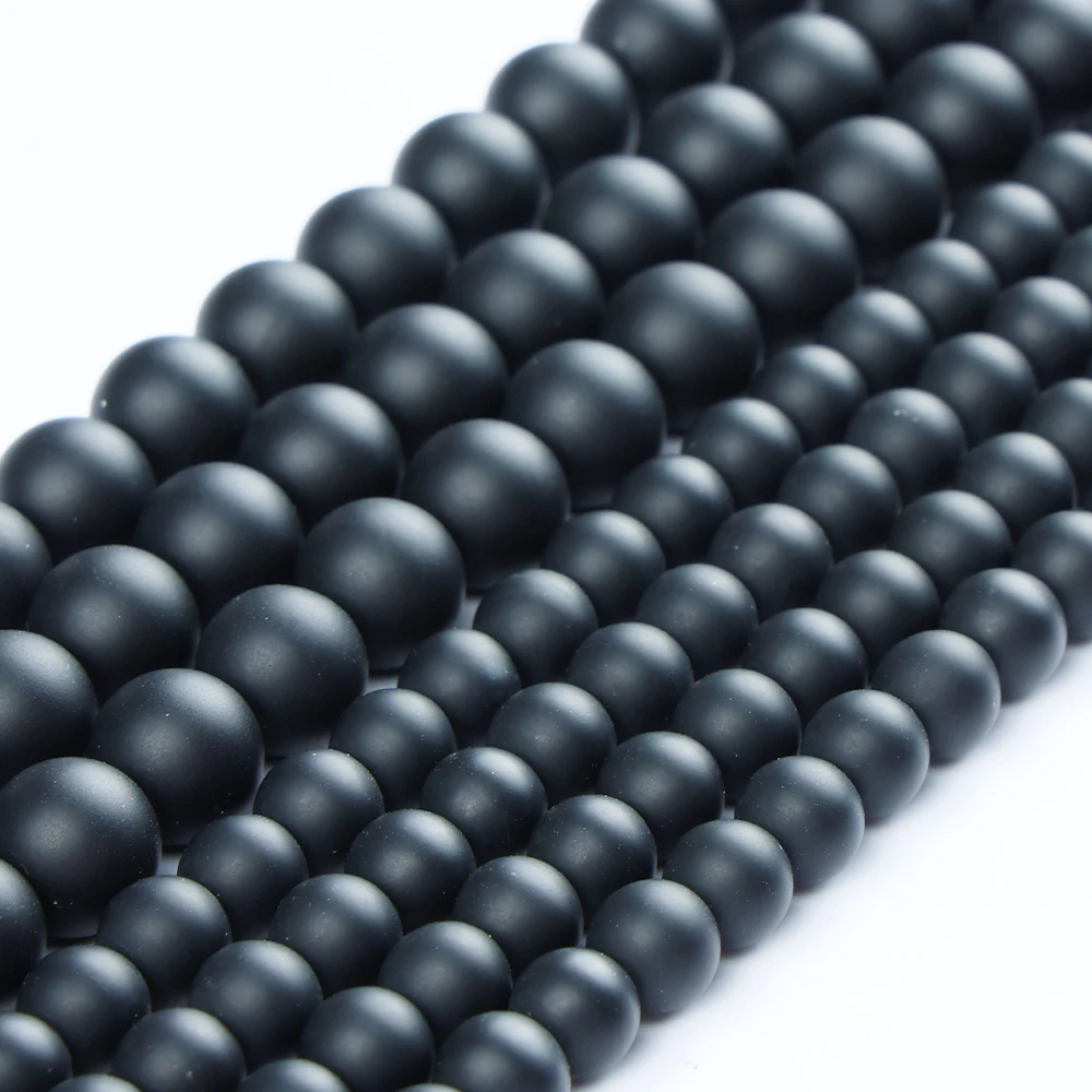 A+ Natural Black Agate Onyx Matte Loose Beads for Jewelry Making Bracelets Necklace DIY Accessories Wholesale 4 6 8 10mm