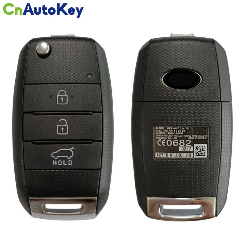 Cn051136 para kia sorento 2015-2019 genuíno flip remoto chave 3 botões 433 mhz tiris dst80 chip fccid OKA-910T 95430-c5211/c5210