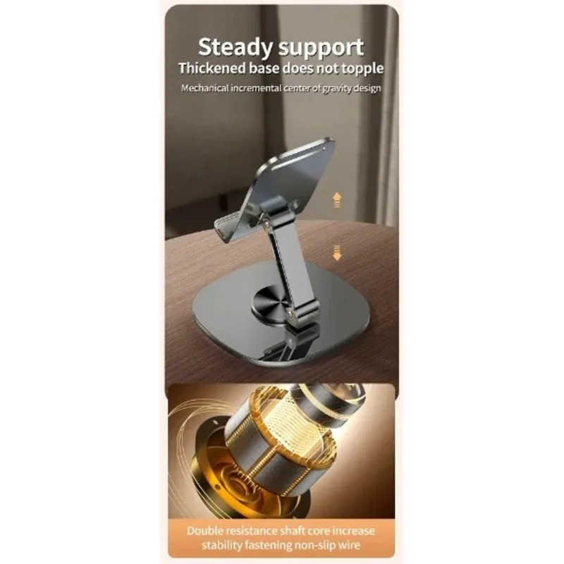 ABGN Metal Phone Stand, 360 Degree Rotation, Desktop Holder for Smartphones and Tablets Ergonomic Design Space-Saving Grey