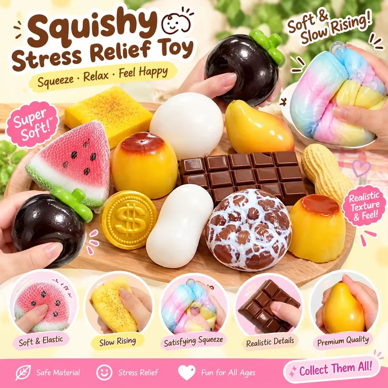 30+ Cute Giant Cheese Squishy, Vaseline Filled Slow Rising Stress Ball, Soft Squeeze Sensory Fidget Anti Stress Gift