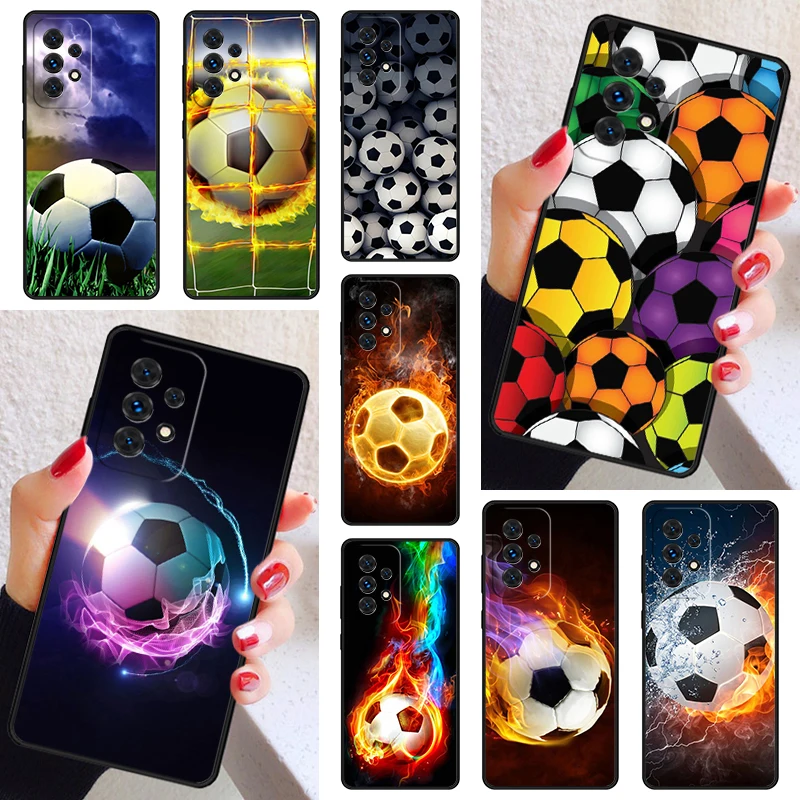 Fire Football Ball Soccer Phone Case Cover For Samsung Galaxy A52 A72 A73 A20e A21S A50 A70 A11 A12 A42 A31 A40 A51 A71 A32 A80