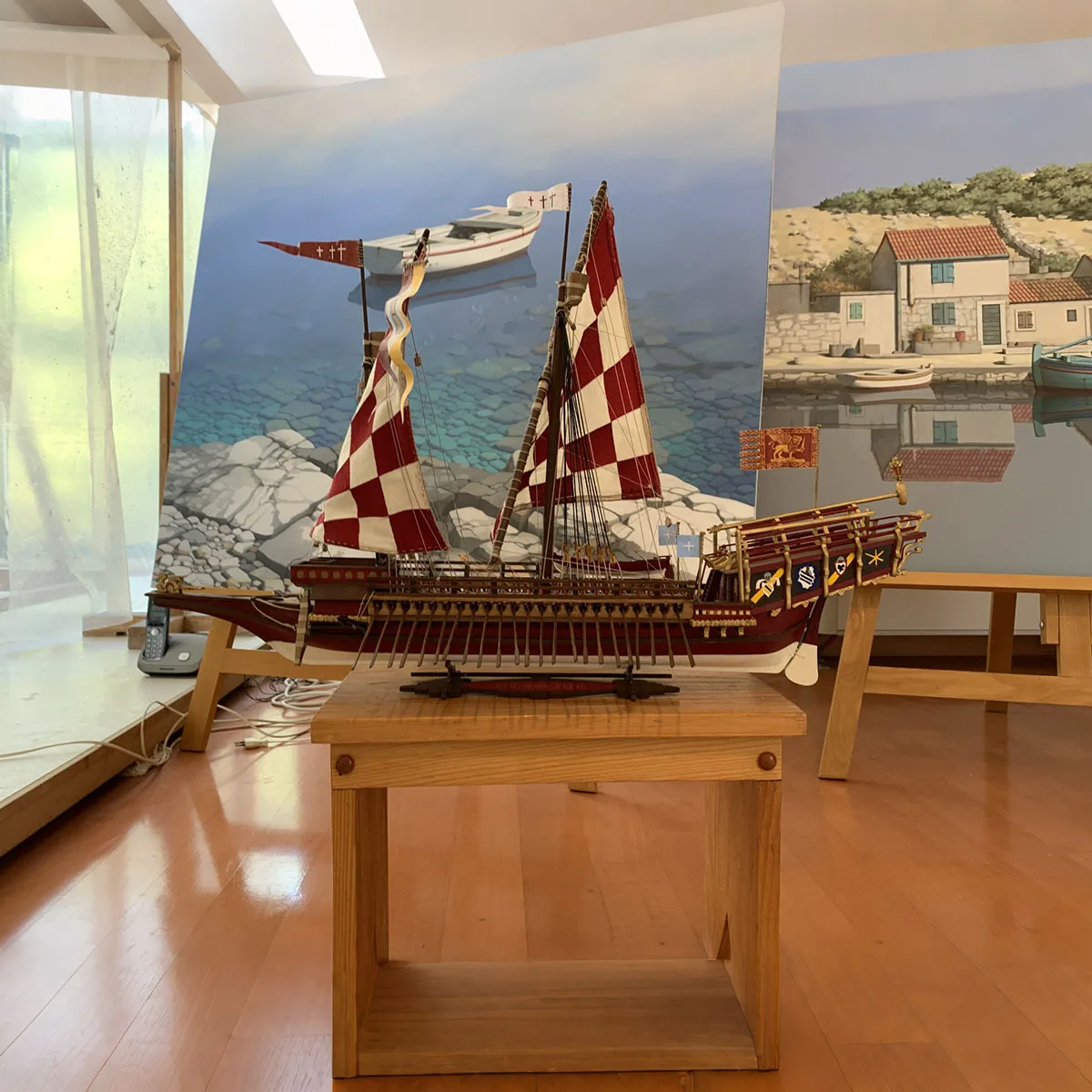 1/75 St. Jerome Oarsman Sailboat Assembly Model 68cm Made of Wood Richly Detailed Ships Static Model Ship Toy Ornaments