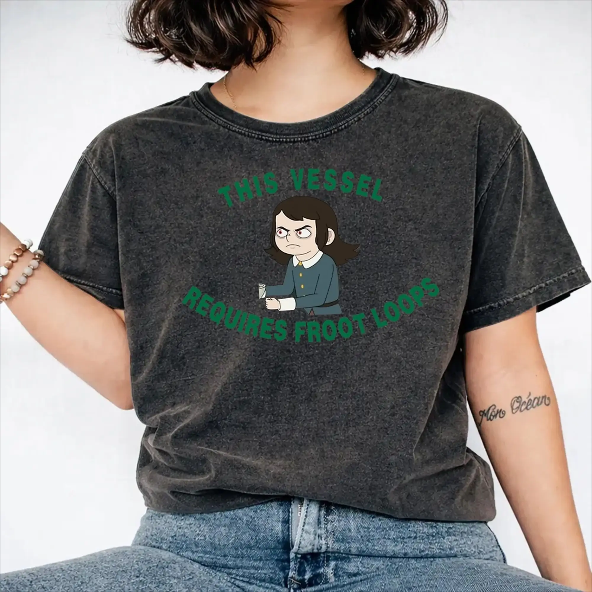 ABADDON this vessel requires fruit loops Haunted Hotel T Shirts Hip Hop Washed Short Sleeve T-Shirt  Novelty Streetwear