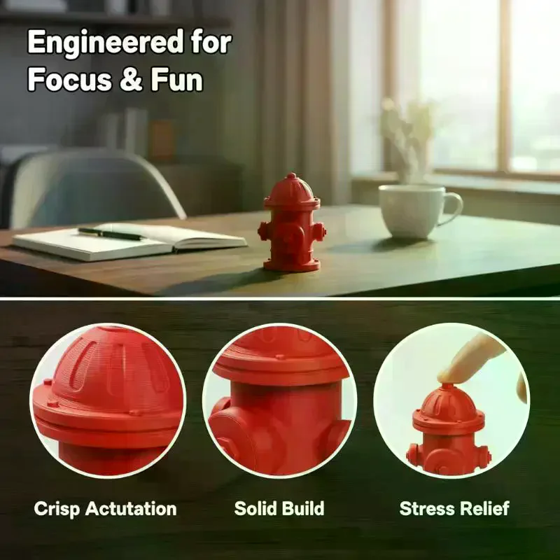 3D Printed Red Fire Hydrant Fidget Clicker Crisp: Press Sound Durable Build Desk Stress Relief