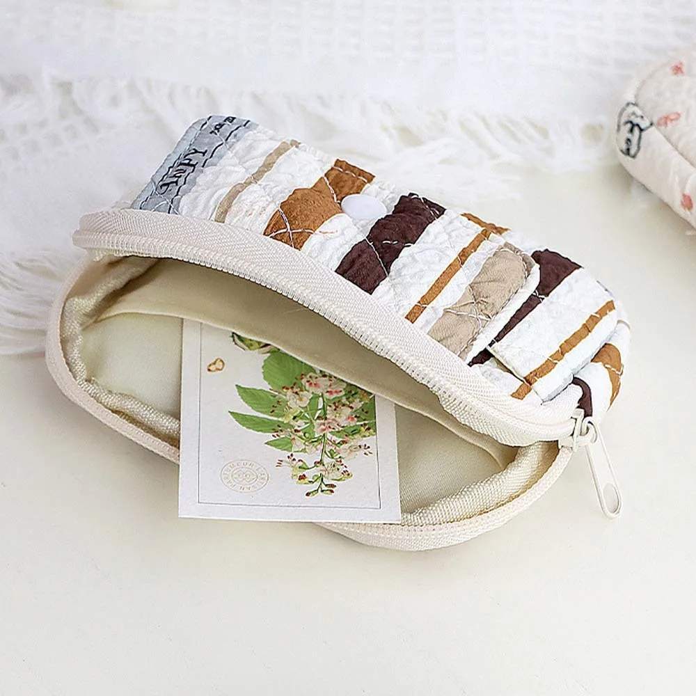 

Stripe Quilted Cotton Coin Purse Polka Dot Large Capacity Small Makeup Lipstick Bag Korean Style Jewelry Packing Pouch