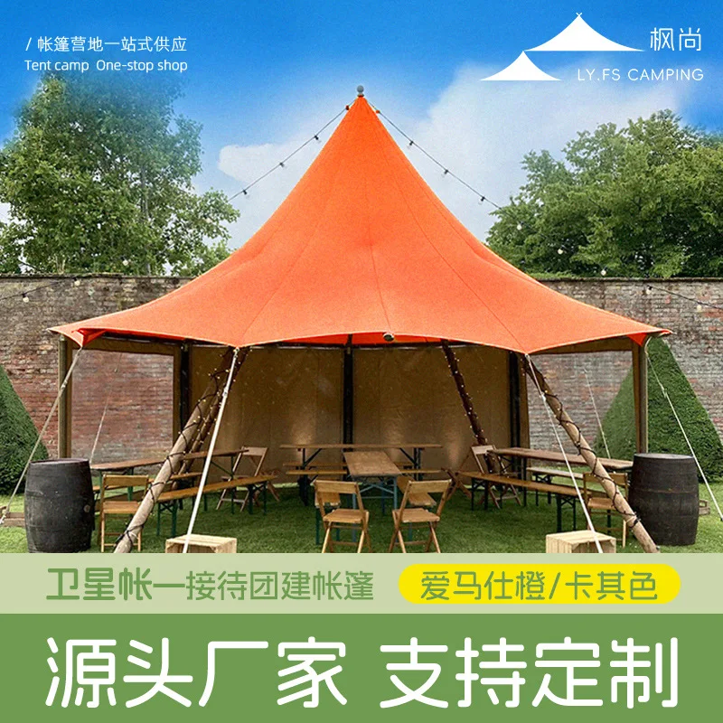 Double Layer Solid Wood Tent, All Year Round Sunshade Shelter, Hotel Resort Glamping Canvas Outdoor Camping Adventure