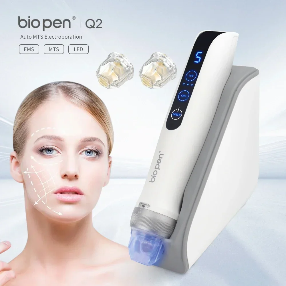 New Bio Pen Q2 Dr. Pen for Skincare Hair Growth Wireless EMS Electroporation Red Blue Light Electric Microneedle Derma Pen Stamp