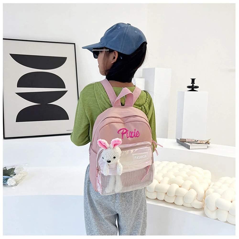 Personalized Embroidery Kindergarten Children's Backpack, Custom Cute Bunny Campus Bag, Unique Christmas Gift Package，With Name