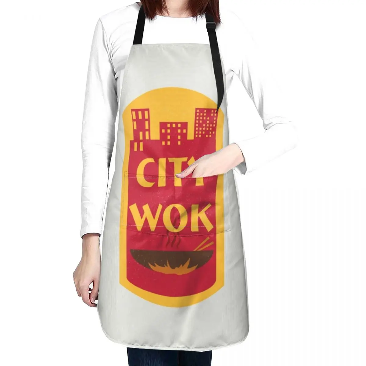 City Wok Logo Apron Restaurant Kitchen Equipment Women Kitchen'S Apron