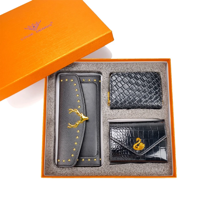 Women 3Pcs Wallet Card Holder Gift Box Set 2026 New Fashion PU Leather Purse Multi Card Slots Ladies Clutch Wallet Gift for Her
