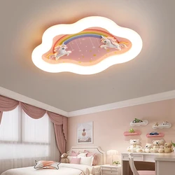 Children Pink Cloud Chandelier Lights Rainbow Design Resin Horse Kids Room Ceiling Lamps Girl Baby Child Bedroom Indoor Fixtures