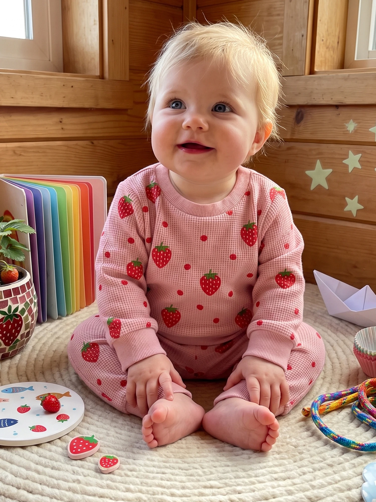 Toddler-Girl-Fall Sleeve Sweatshirt  Pants Outfits Strawberry Print Fall-Outfits Long Sleeve Sweatshirt