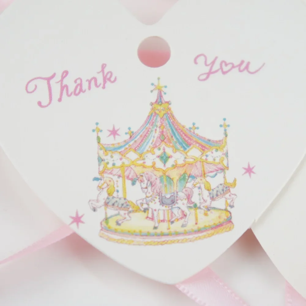 thank you 50 pcs Carousel merry go round heart paper tag labels wedding gift girl birthday packaging decor tags Scrapbooking DIY