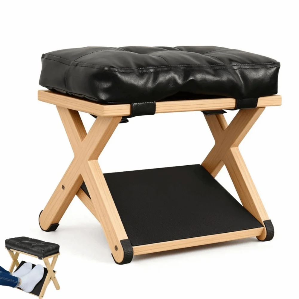 

Portable Wooden Under Desk Footrest Ergonomic Non-Slip Office Foot Pedal Rubber Pad Durable Foot Stool Work Foot Support