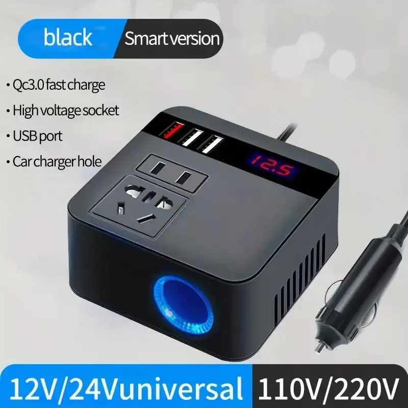 LED 디스플레이 소켓 전원 인버터 어댑터, 고속 충전 자동차 인버터, DC12V, 24V ~ DC110V, 220V, 150W 피크 