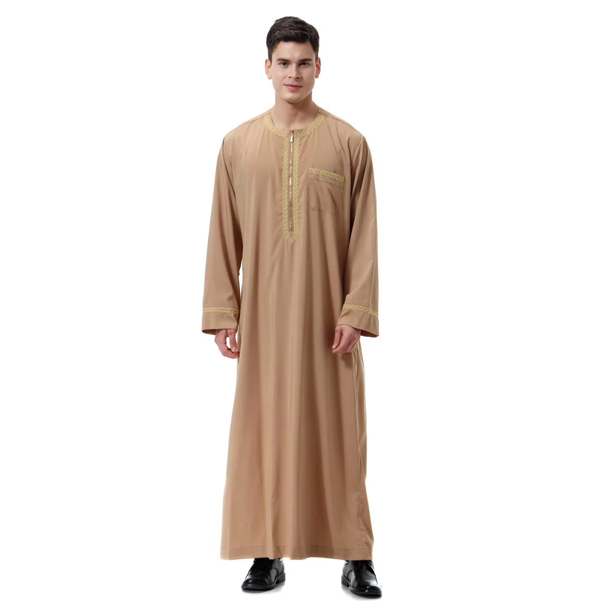 Men Muslim Islamic Clothing Jubba Thobe Print Zipper Kimono Long Robe Saudi Musulman Wear Abaya Caftan Islam Dubai Arab Dressing