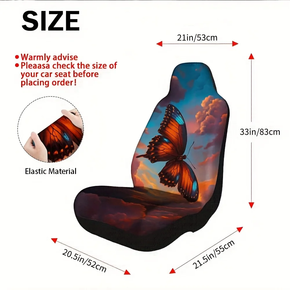 2pcs Universal Car Seat Covers Set, Butterfly In Fiery Sky Print, Trendy Vehicle Seat Covers. Fits Weekend Picnic Trips & Daily