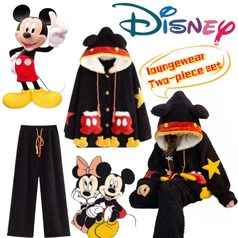 

Милые пижамы с изображением Микки и Минни Диснея, анимация, милые зимние пижамы для девочек, удобная теплая домашняя одежда, комплект из двух предметов