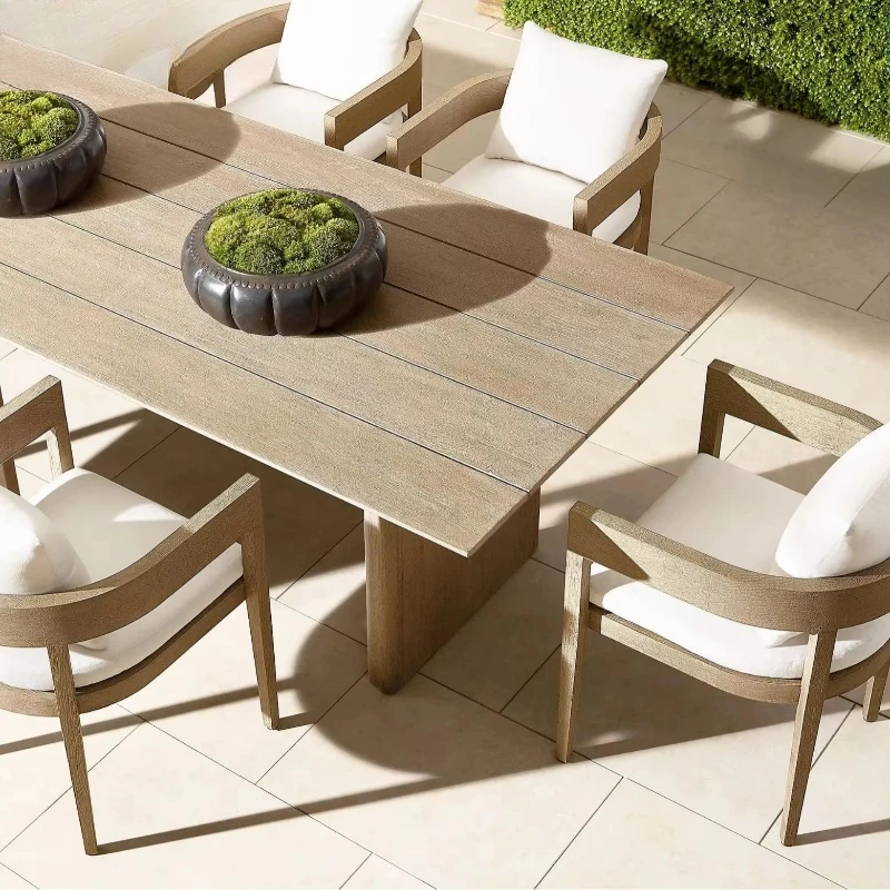 Round Dining Table Armchairs Villa Cutlery Hotel Outdoor Durable Restaurant Furniture