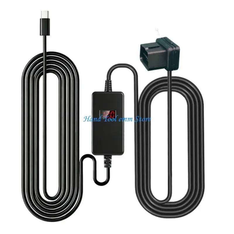 H37F 3.26 Meter OBD Charing Cable 12V24V to 5V Power Cord Plastic Texture for Car Camera with Parking Monitoring Mode