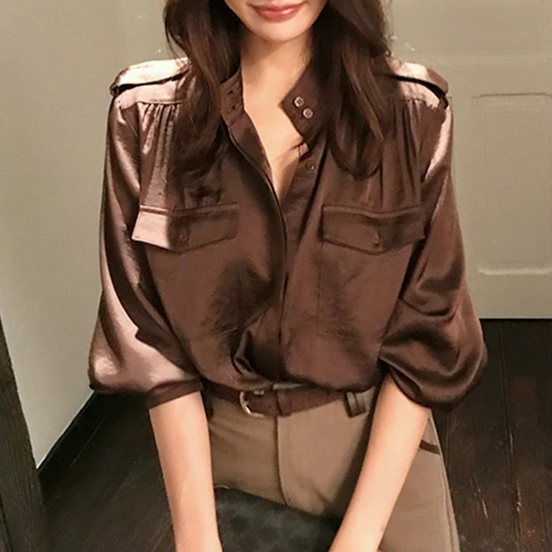 

Винтажные женские блузки, повседневные однотонные топы, модная свободная летняя одежда во французском стиле, корейские женские рубашки с длинными рукавами