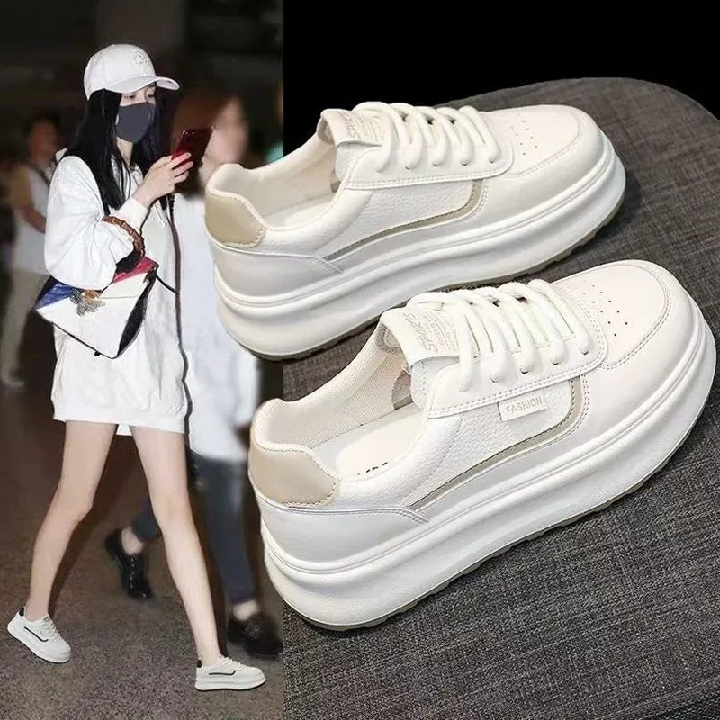 Women's Thick-Soled White Sneakers Slimming Lightweight Versatile Spring 2026 Collection Popular Sportssneakers