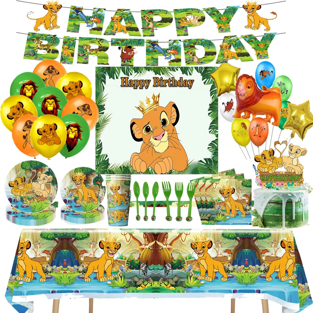 Disney Lion King Simba Theme Birthday Decorations Paper Cups Plates Tablecloth Background Balloons For Boy Party dDecor Supplies