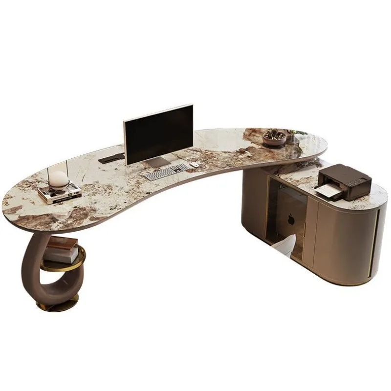 Modern simple study boss office computer desk high-end home desk light luxury rock slab high-end corner tea table