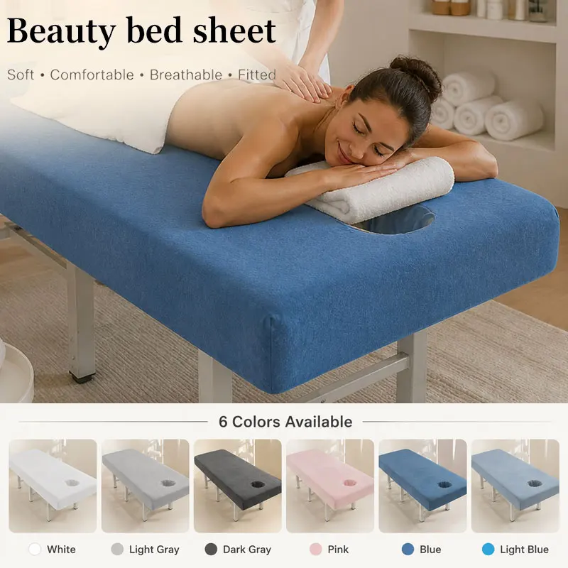 Beauty Salon Bed Cover SPA Treatment Mattress Cover Massage Table Bedspread Elastic Band Fitted Bed Sheet With Hole