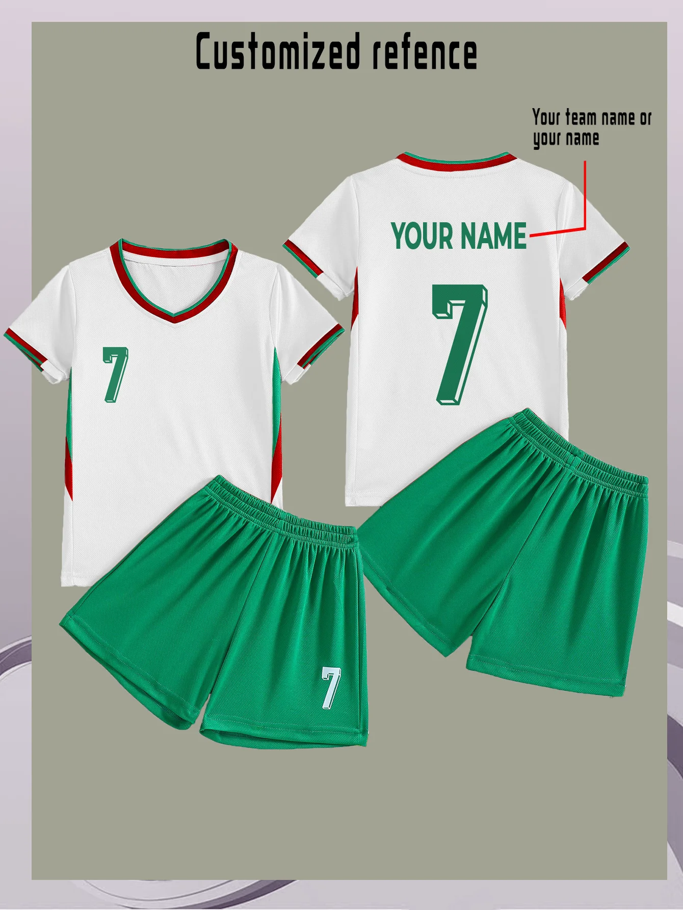 Kids And Teens Lightweight Quick-Dry Soccer Uniform Set for Sports Outdoor Wear Fixed Number 7 Back Name Personaliz