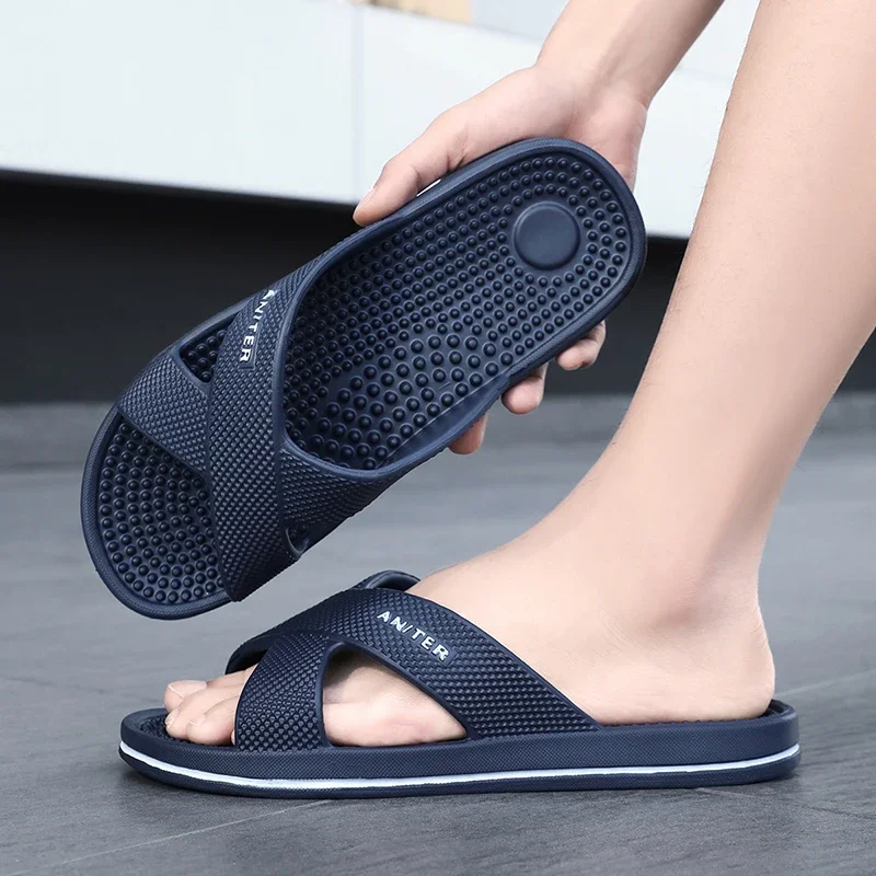 

Массажные тапочки для ванной комнаты, противоскользящие мужские шлепанцы из ЭВА, удобные нескользящие домашние/наружные туфли большого размера 47-48