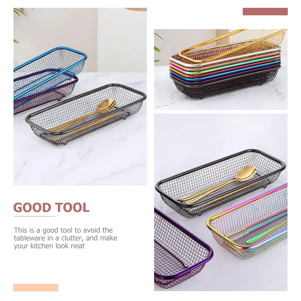 

2pcs Cutlery Organizer Stainless Steel Utensil Basket Anti-Skid Wear-Resistant Kitchen Storage Rack Multi-Function Desktop
