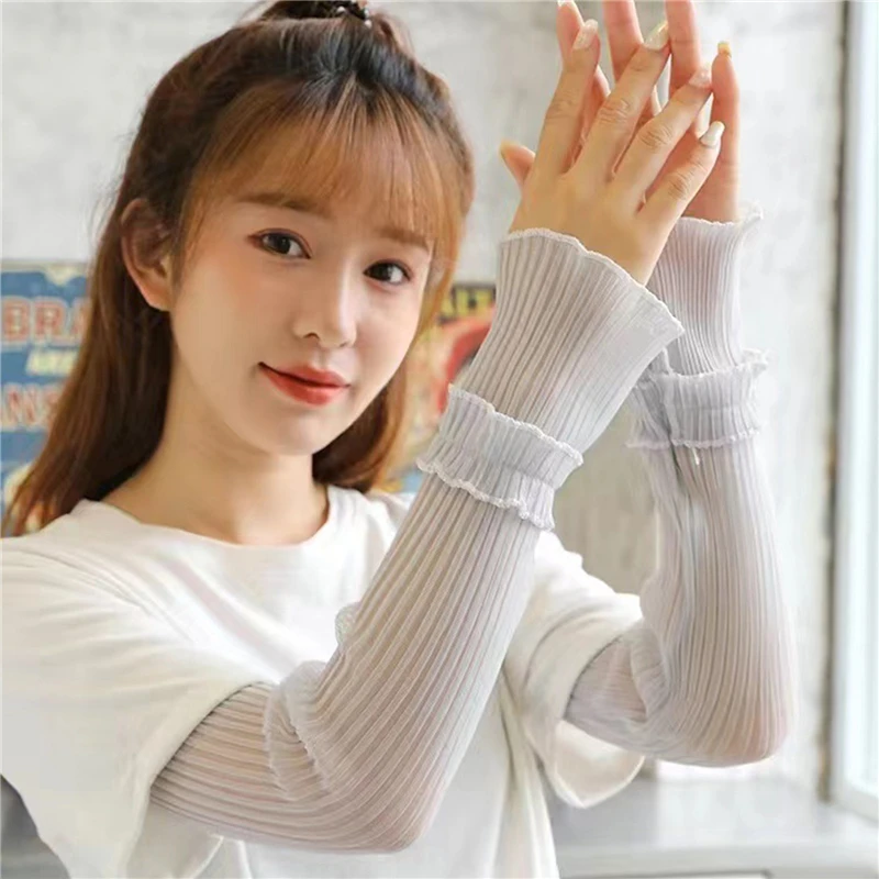 Summer Long Fingerless Gloves Women Sun Protection Sleeves Gloves Lady Thin Lace Mesh Arm Sleeve Sunscreen UV Breathable Mittens