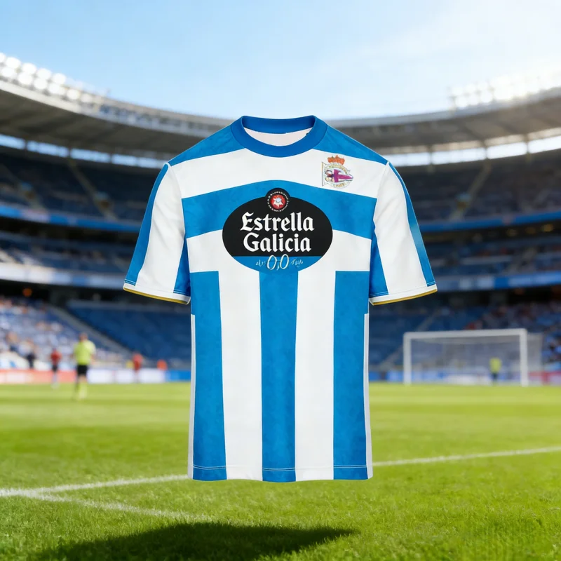 Camiseta de Futebol Deportivo La Coruna com Estampa Estrella Galicia, Masculina e Feminina, Secagem Rápida, Respirável, Casual, para Fãs de Futebol Espanhol