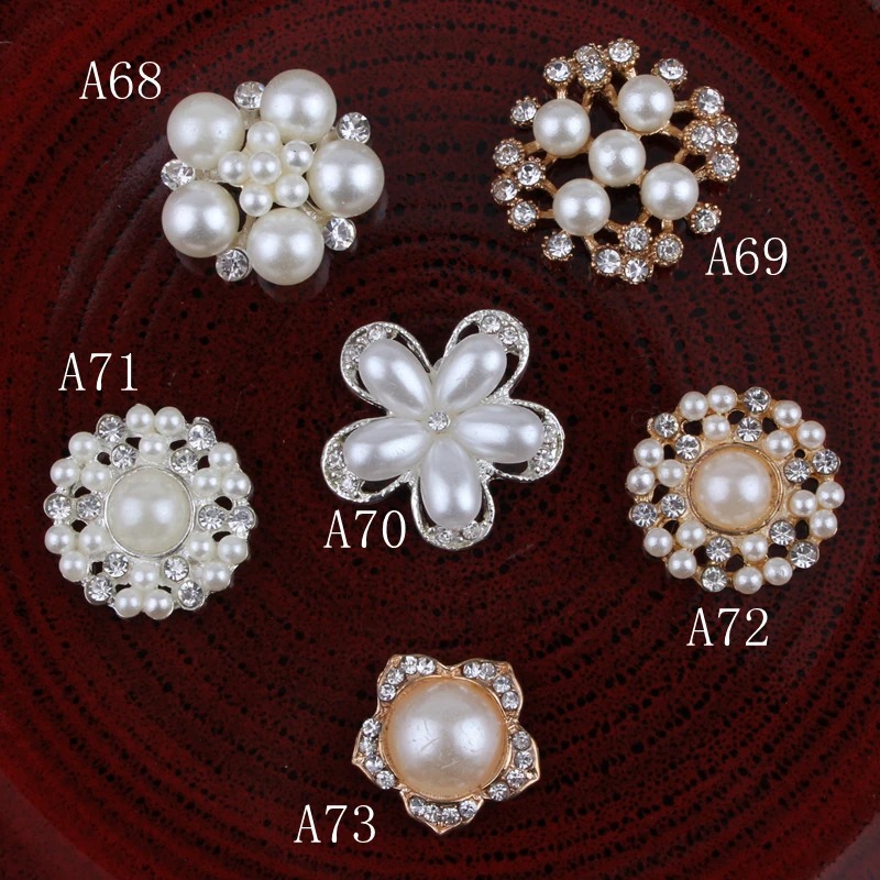 120PCS Hot Fix Vintage Round Metal Rhinestone Buttons Bling Flatback Flower Centre Crystal Pearl Buttons for Hair accessories