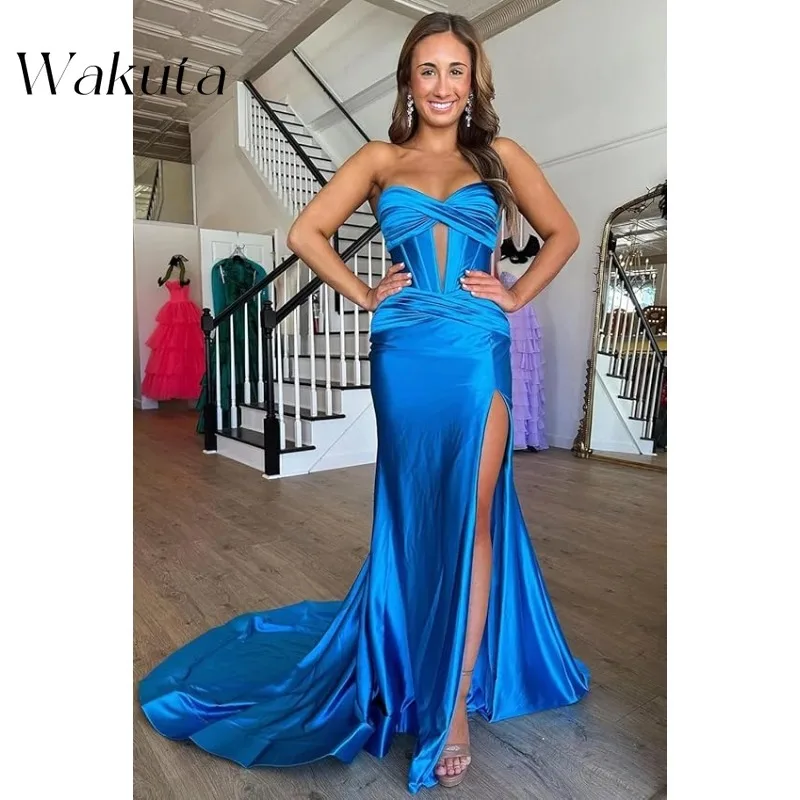 Wakuta Luxury Off Shoulder Prom Dresses Heart Shaped Neck Evening Gowns Sleeveless Long Train Mermaid Party Vestidos De Fiesta