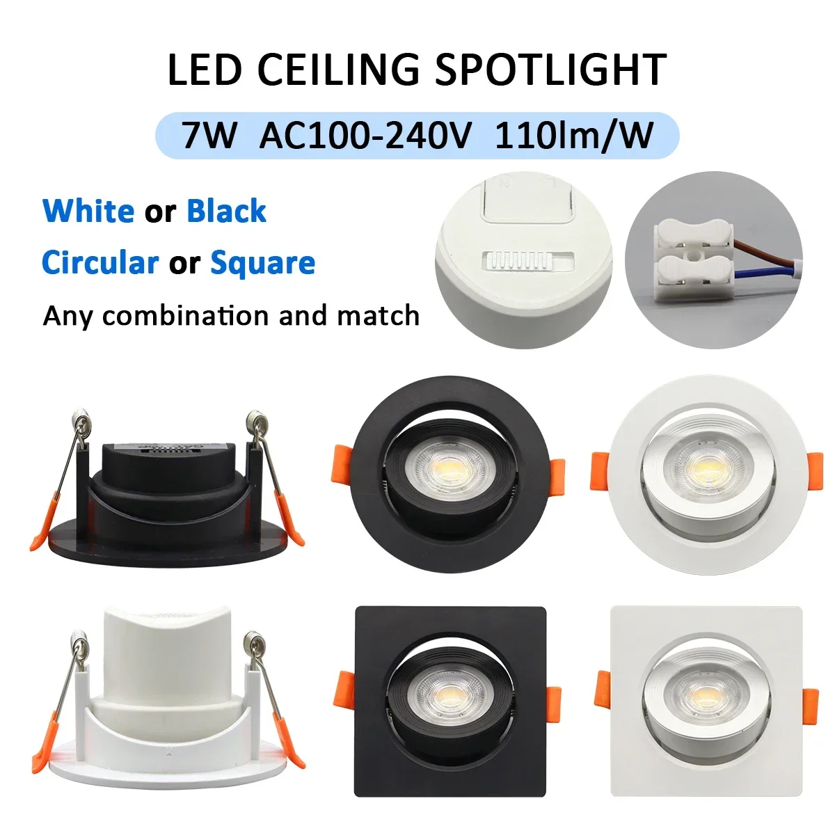 

3pcs LED Ceiling Spotlights Tri Color Dimming AC 220V 100V Embedded Adjustable Angle Downlight 7W 770lm for Home Decoration