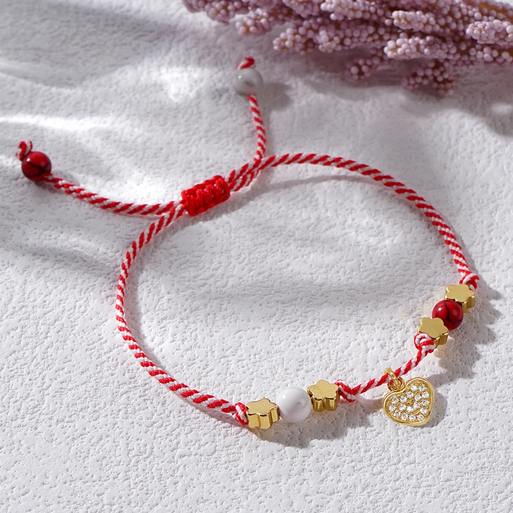 Go2boho Daisy Copper Flower Classics Rope String Colorful Gemstone Cute Heart Pendant Greek March Bracelets for Women 2024 New