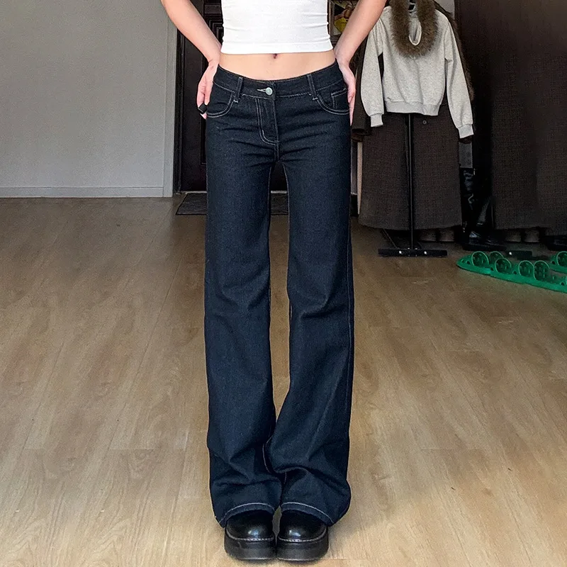 

Y2K Retro Jeans Letter Embroidery Distressed Low Waist Slim Fit Micro Flare Versatile Stylish Pants