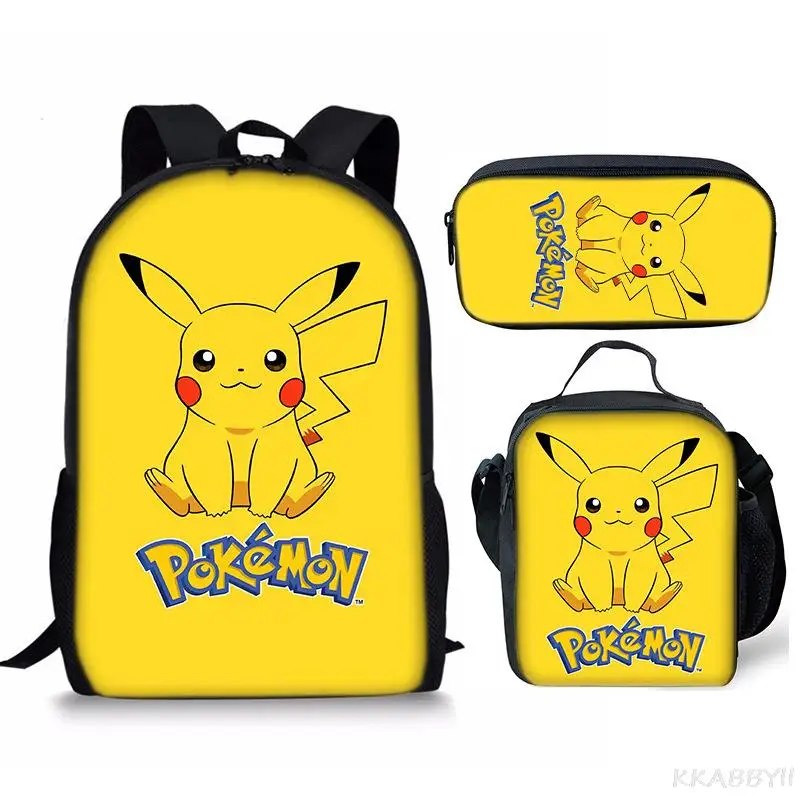 3 sztuk/zestaw 16 Cal Pokemon pikachu dzieci torby szkolne dla chłopców dziewczynek dzieci Cartoon tornister ortopedyczny + torba na Lunch +