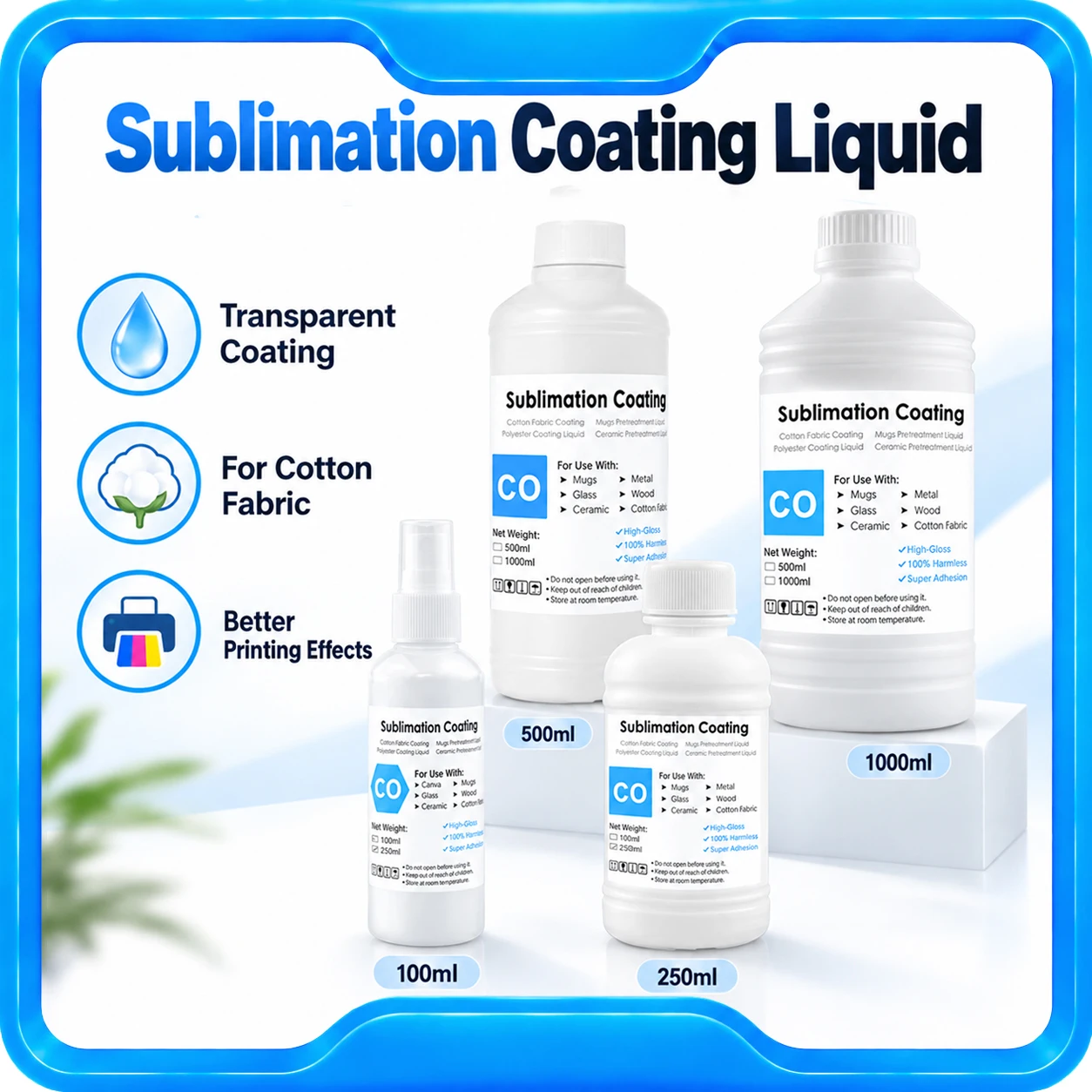 100ml 250ml 500ml 1000ml Sublimation Coating Liquid for Cotton Clothes Heat Transfer Ink Transparent Sublimation Coating