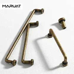 MARUAT Furniture Antique Brass Cabinet Door Pull Wardrobe Door Handle Vintage Cupboard Drawer Shoe Cabinet Pull Zinc Alloy Pull